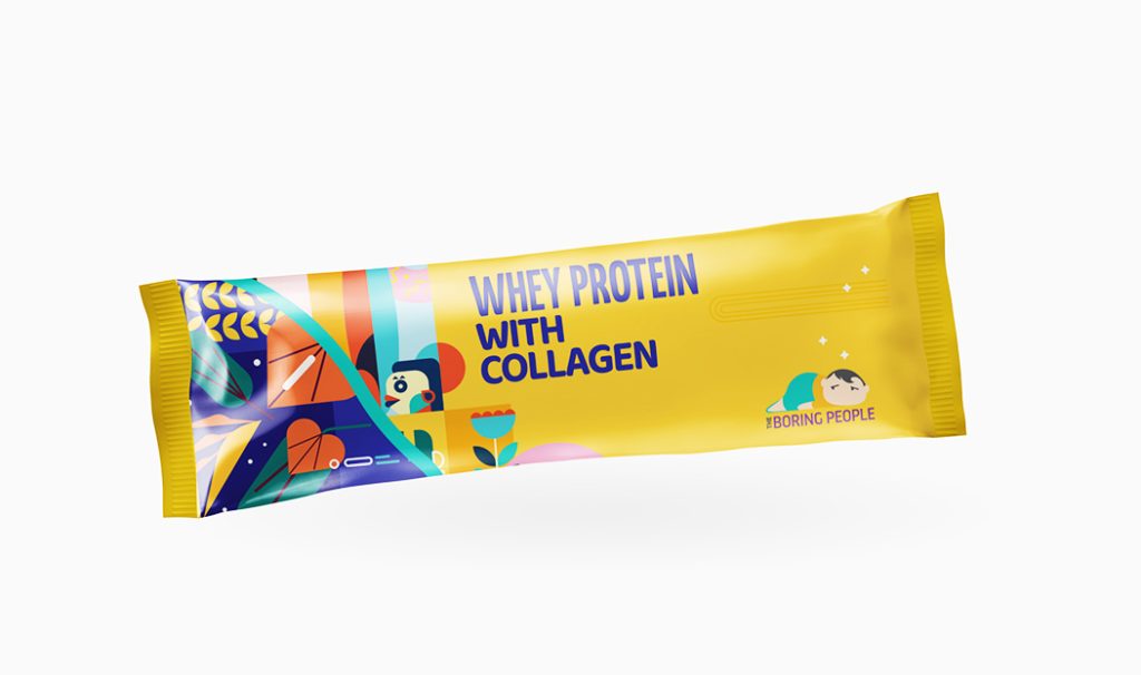 The Boring People whey protein with collagen sachet