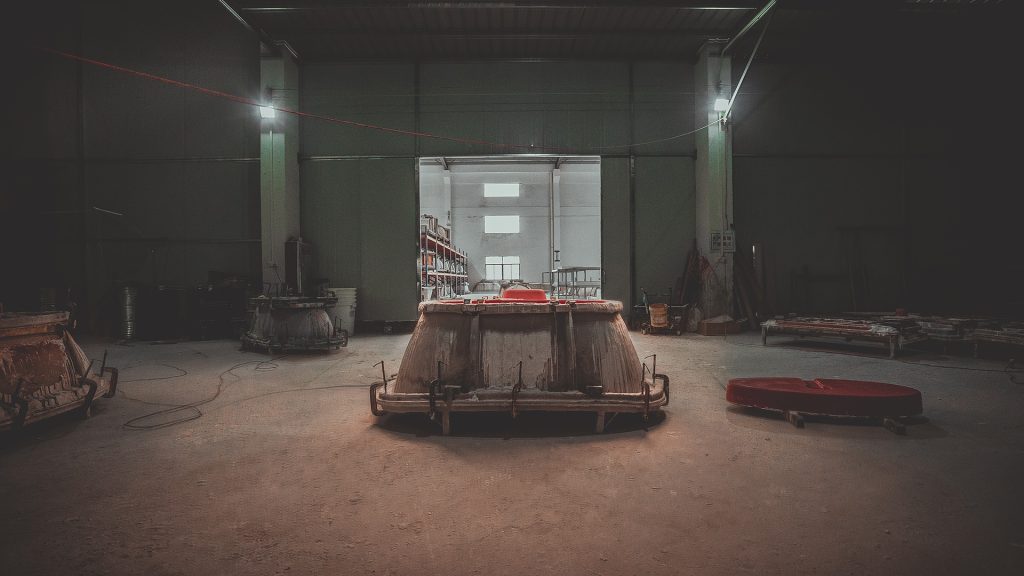 Bathtubs in the Enne Creations factory loading bay