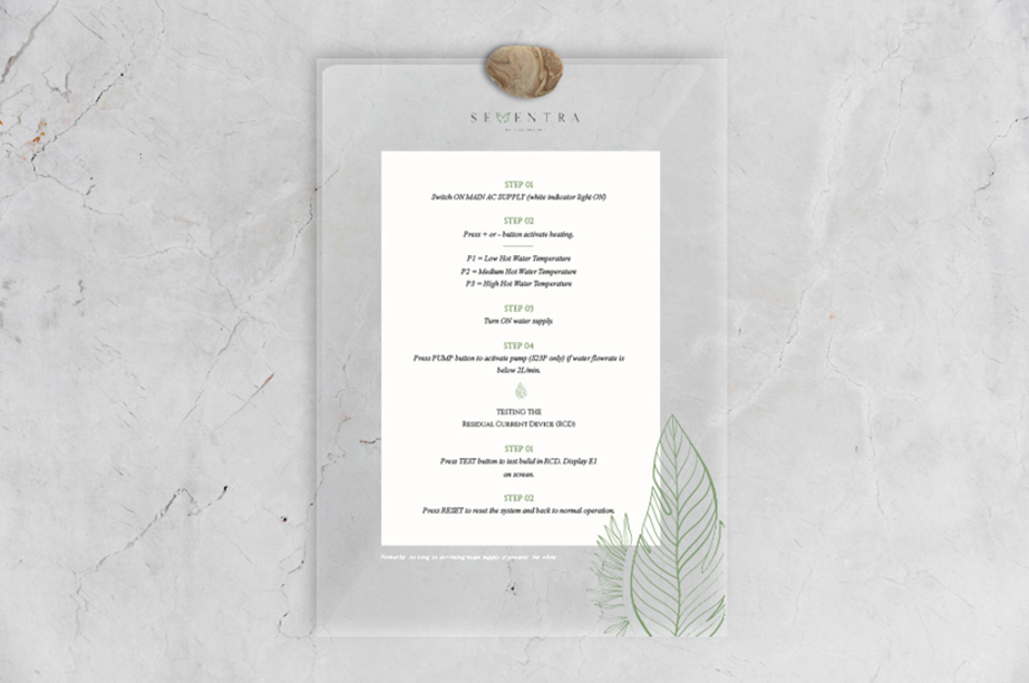 Sementra printed menu on marble