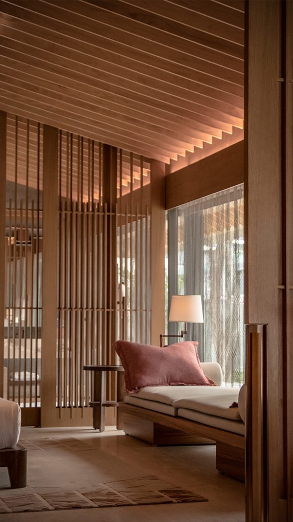 Hotel room with timber screens, Sunray build, architectural photography by Creo