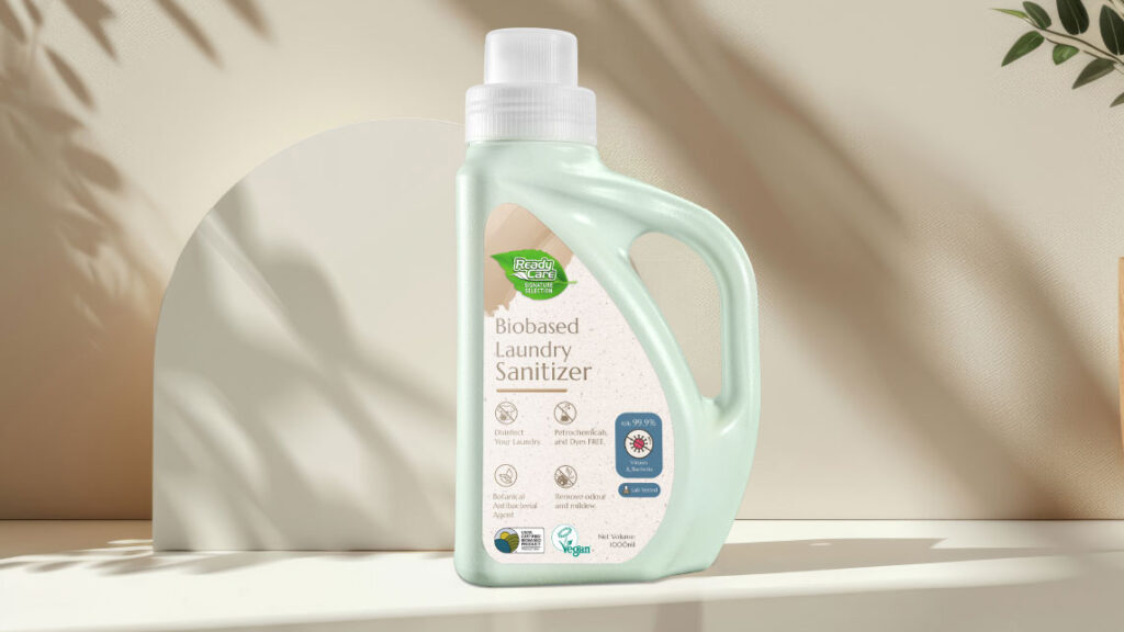 ReadyCare Signature laundry sanitiser bottle in soft daylight